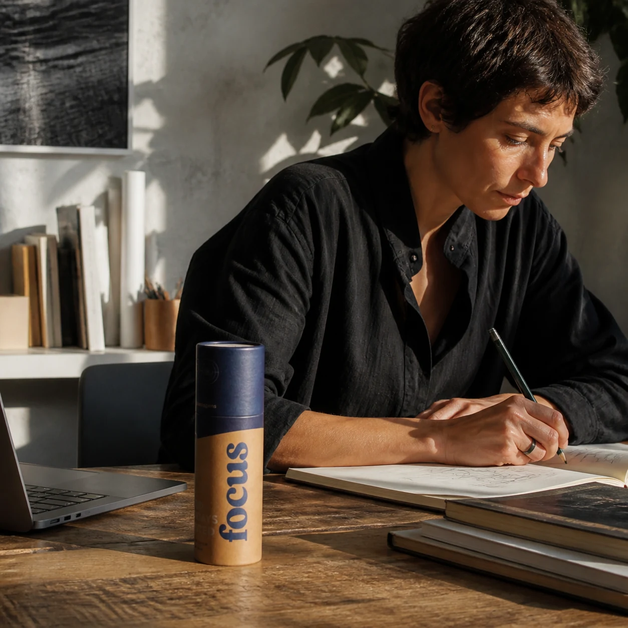 Creative professional using Focus 2.0 during a morning deep-work ritual