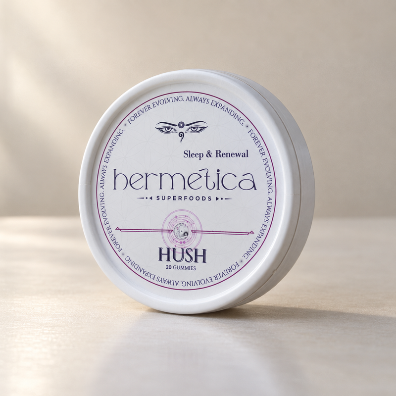Hush Sleep Gummies tin, angled