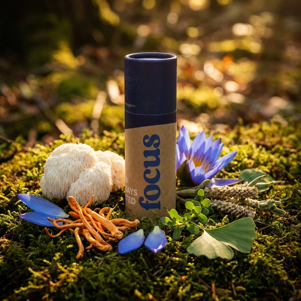 Magic 2.0 with botanical ingredients on a forest floor