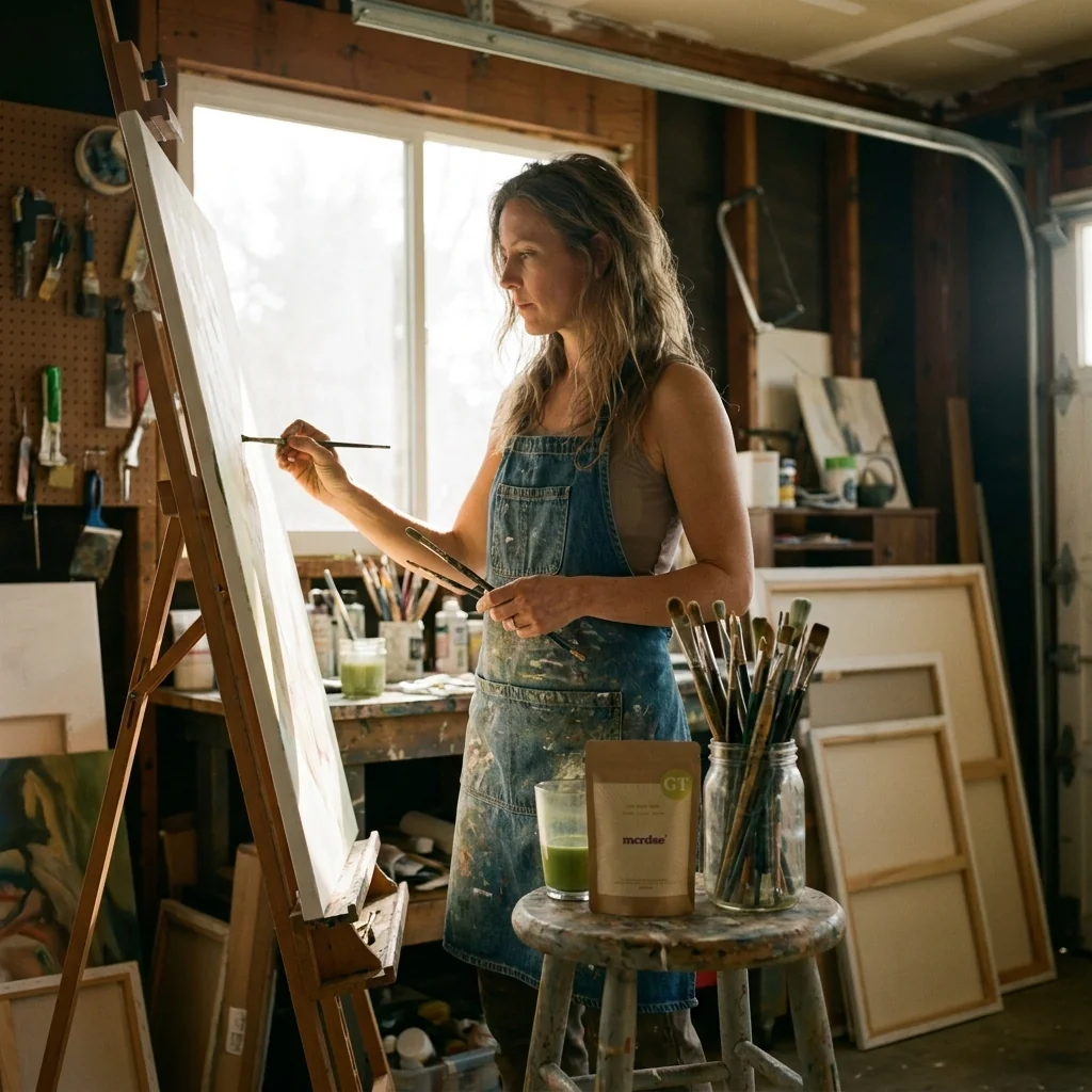 Pure Dose Golden Teacher in an artist’s sunlit studio