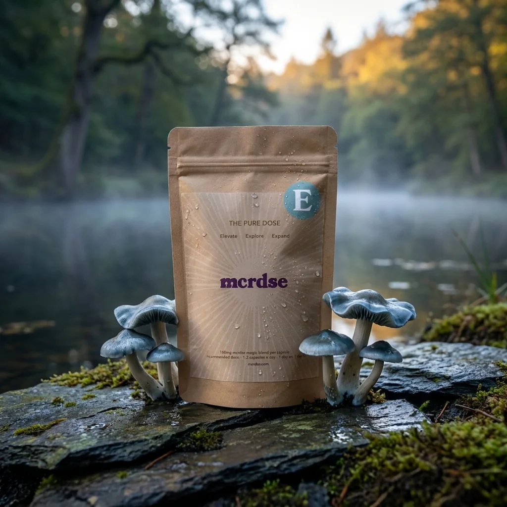 Pure Dose Enigma at the edge of a misty forest pond at dawn