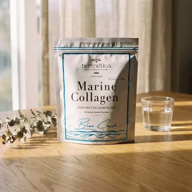 Hermetica Blue Crush marine collagen gummies pouch
