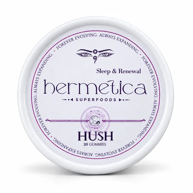 Hermetica Hush sleep gummies tin